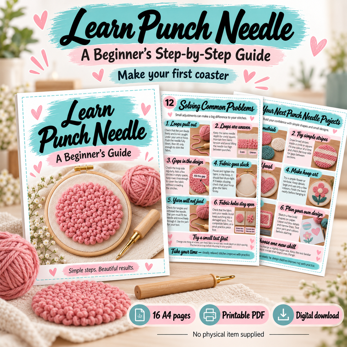 Learn punch needle Beginner Guide PDF | 16-Page Step-by-Step punch needle Guide