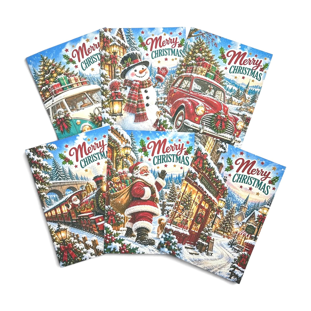 Set of 6 Retro Christmas Cards – A6 Vintage Style Festive Cards with Envelopes