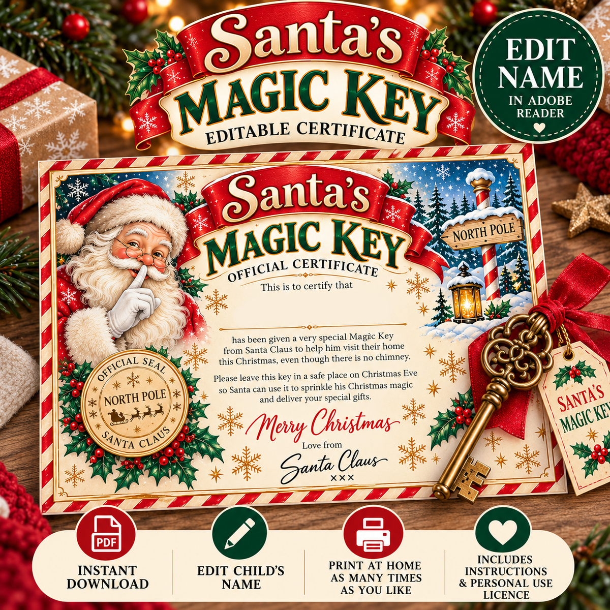 Editable Santa's Magic Key Certificate (digital download)