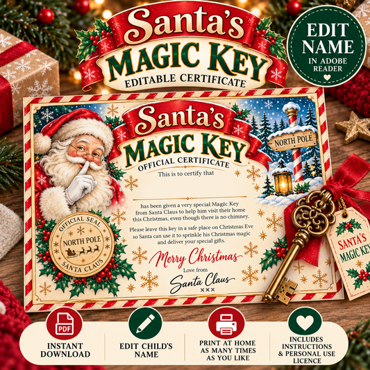 Editable Santa's Magic Key Certificate (digital download)