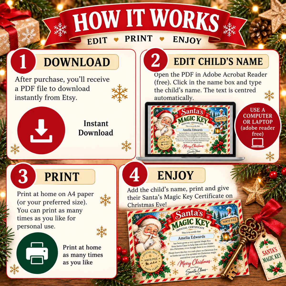 Editable Santa's Magic Key Certificate (digital download)