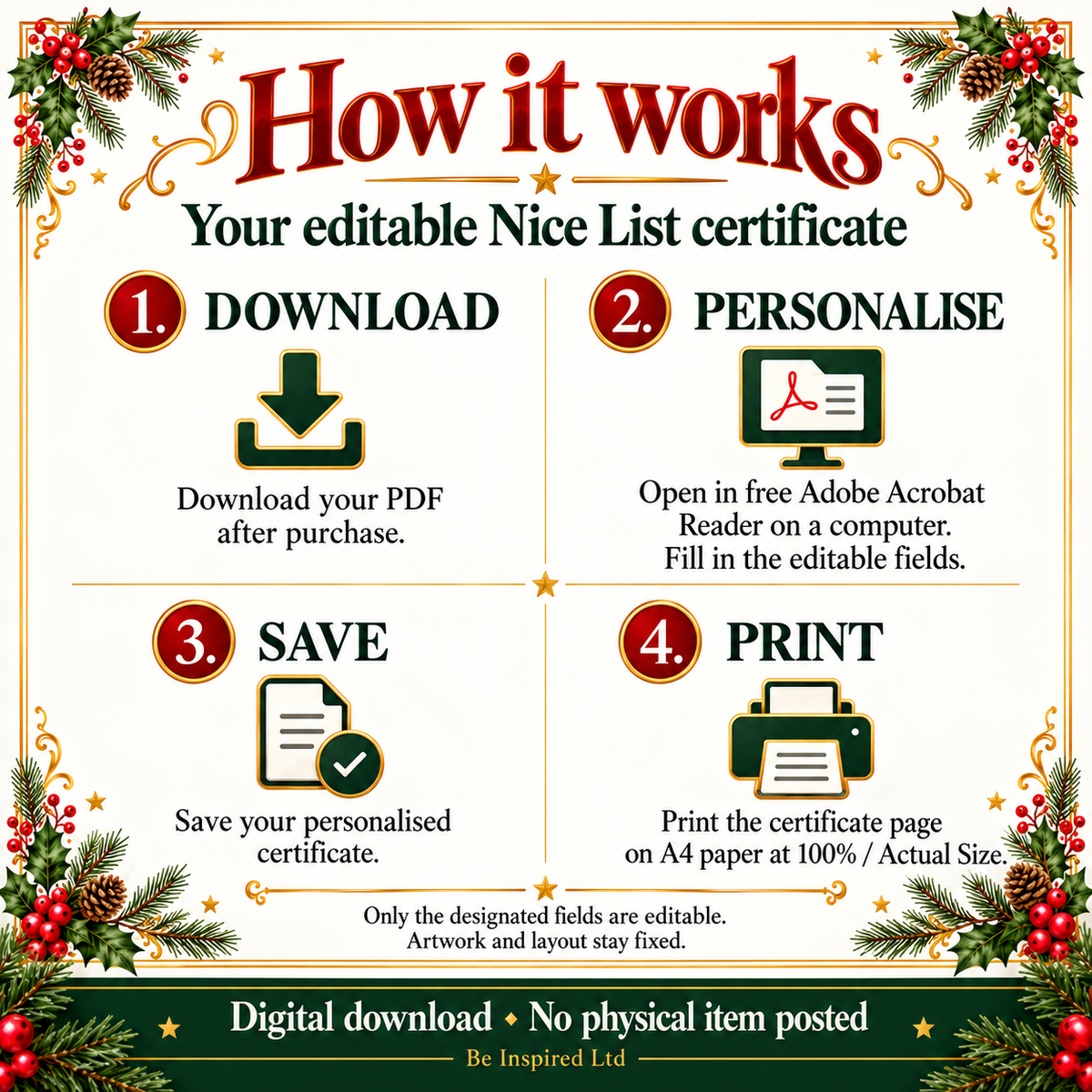 Editable Santa's nice list certificate (digital download)