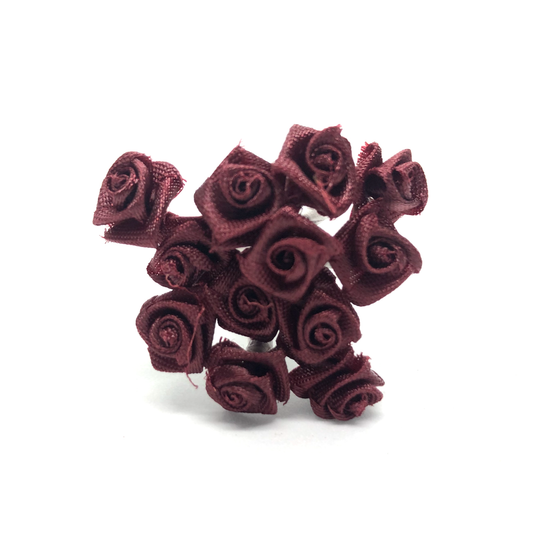 12 x Burgundy ribbon roses image 0