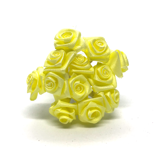 12 x Lemon 15mm ribbon roses image 0