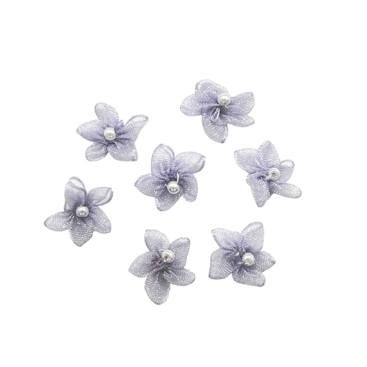 25 x Organza Flowers & Pearl Embellishments