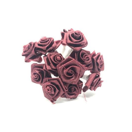 12 x Burgundy ribbon roses image 0