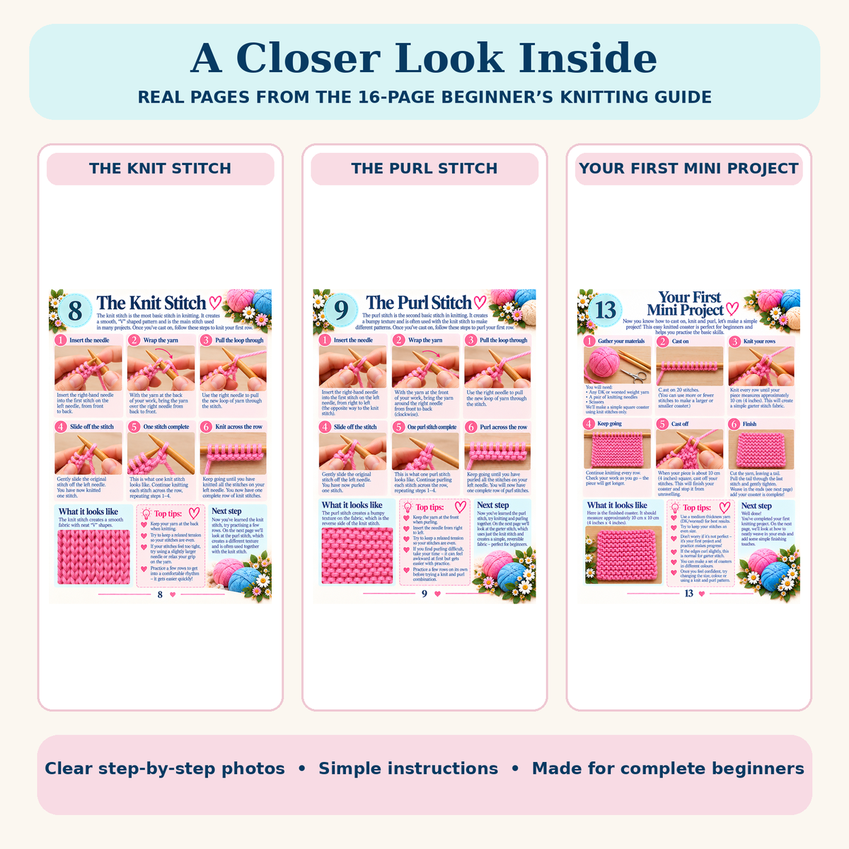 Learn to Knit Beginner Guide PDF | 16-Page Step-by-Step Knitting Guide