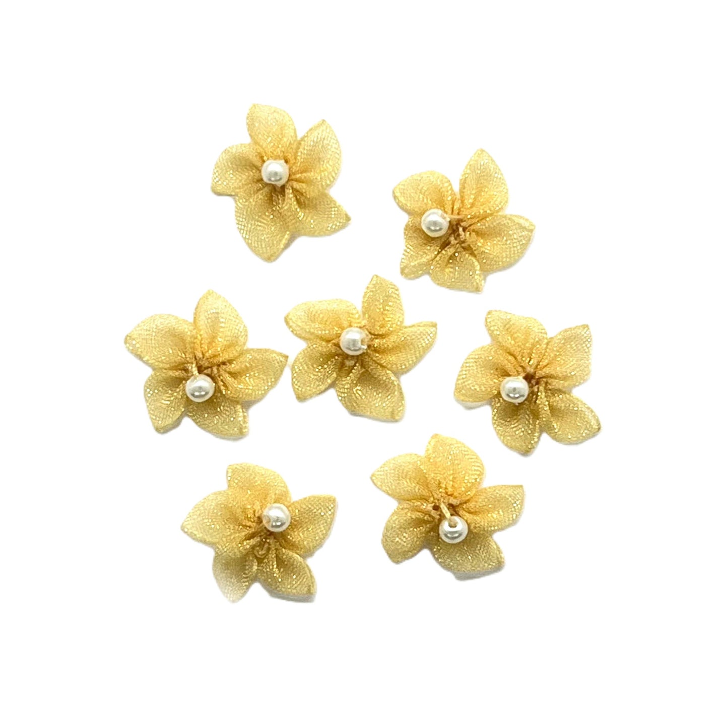 25 x Organza Flowers & Pearl Embellishments