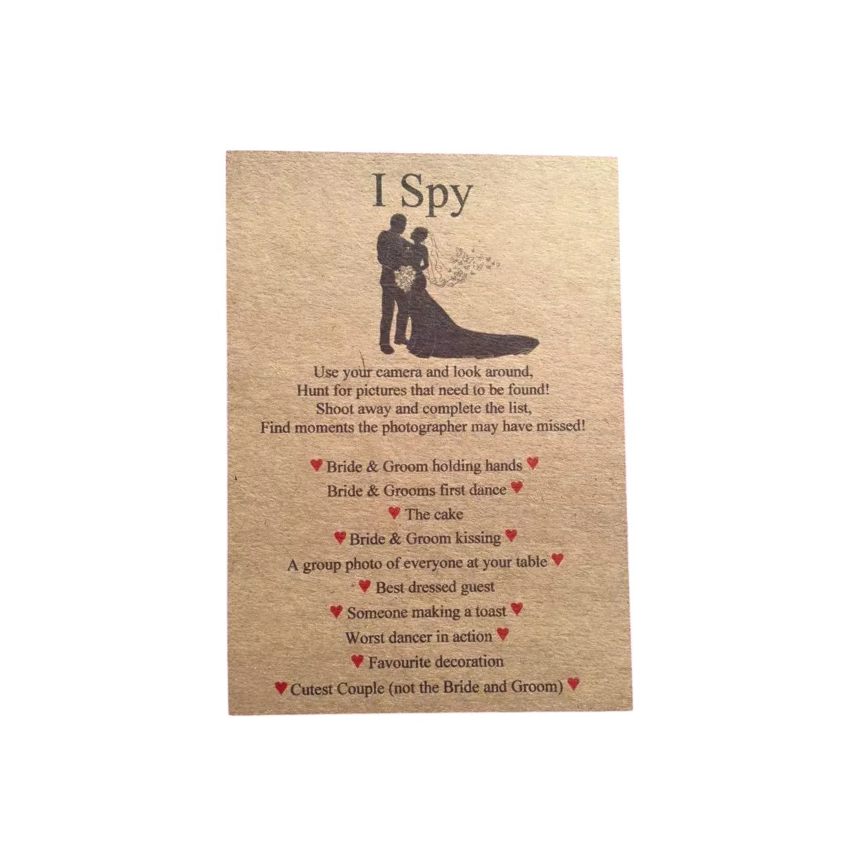 12 x I Spy Wedding game cards